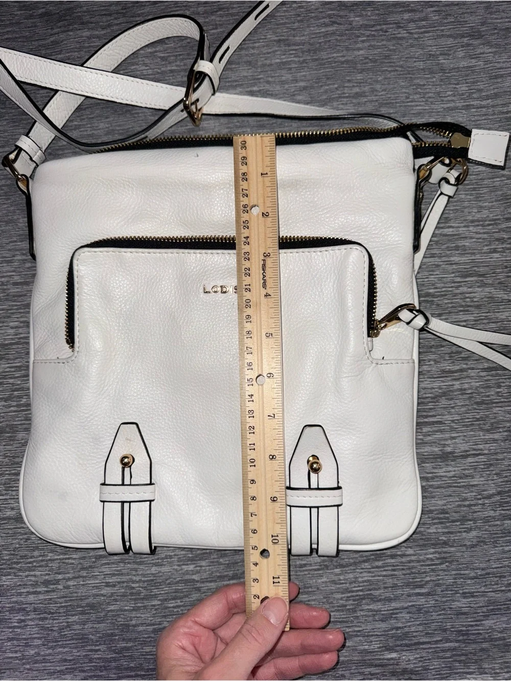 Lodis White Leather Crossbody with Gold Hardware